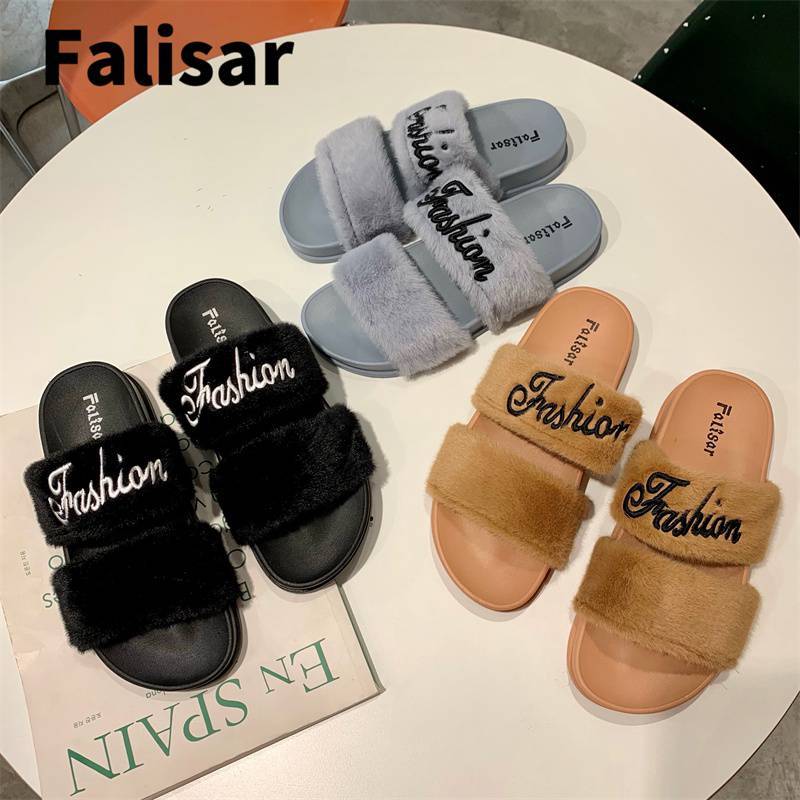 Falisar รองเท้าแตะผู้หญิง แฟชั่นขนเฟอร์สองตอน รุ่น 0129-2