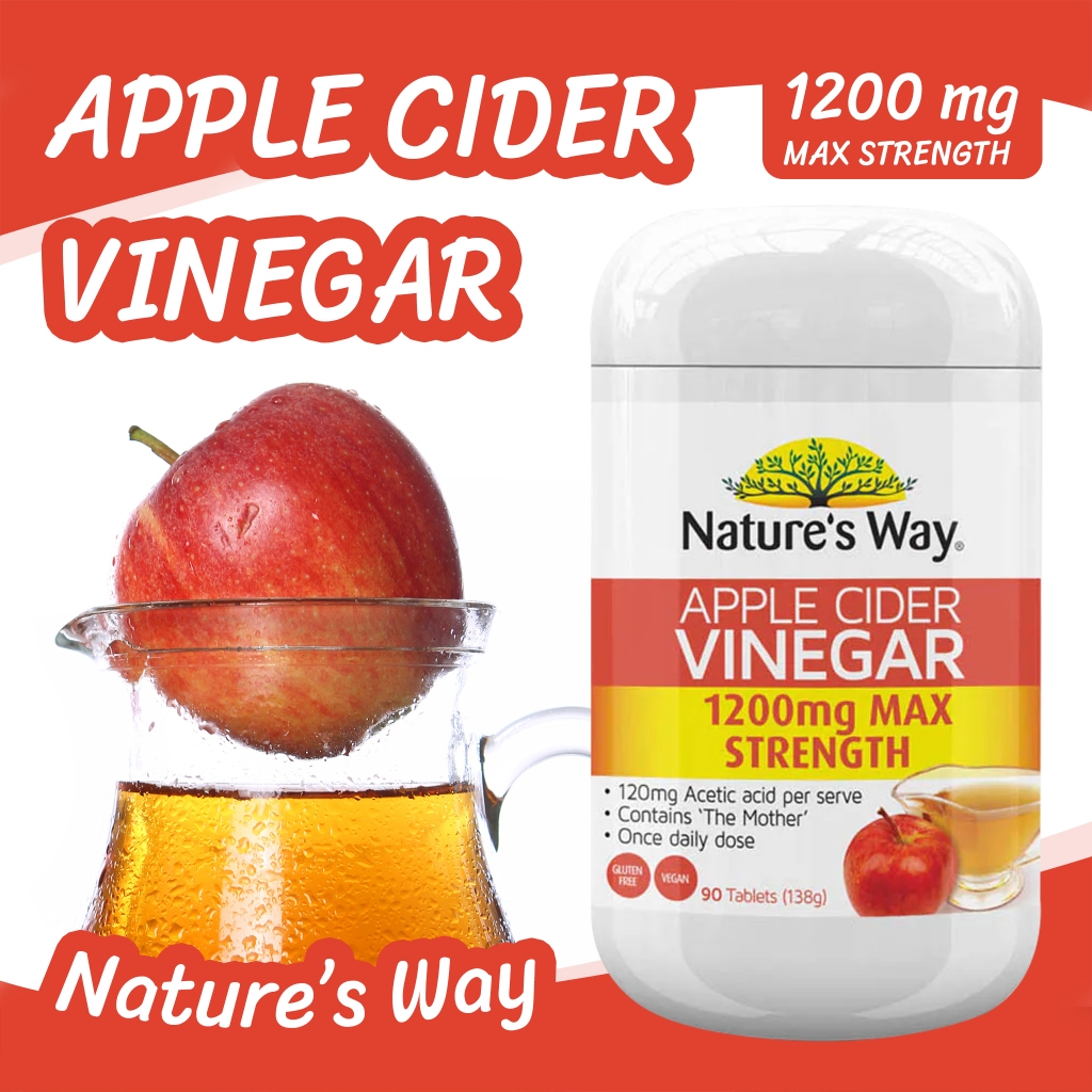 Nature's Way Apple Cider Vinegar 1200 mg Max Strength เนเจอร์สเวย์ แอปเปิล ไซเดอร์ เวเนก้า (90 เม็ด)