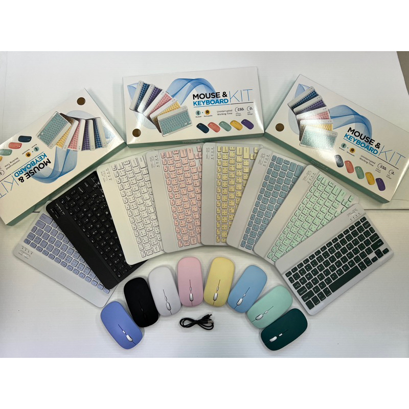 คีย์บอร์ดบลูทูธไร้สายพร้อมเมาส์ Bluetooth Office PC/Tablet Keyboard&amp;Mouse KIT แป้นพิมพ์ภาษาไทยอังกฤษ มี 8 สี