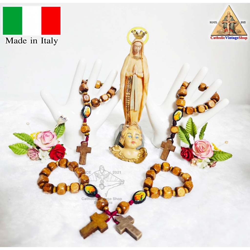 สายประคำ ไม้ พระแม่มารีย์ มินิมอล เชือก คาทอลิก อิตาลี ITALY ลูกประคำ Catholic Rosary #RR0185