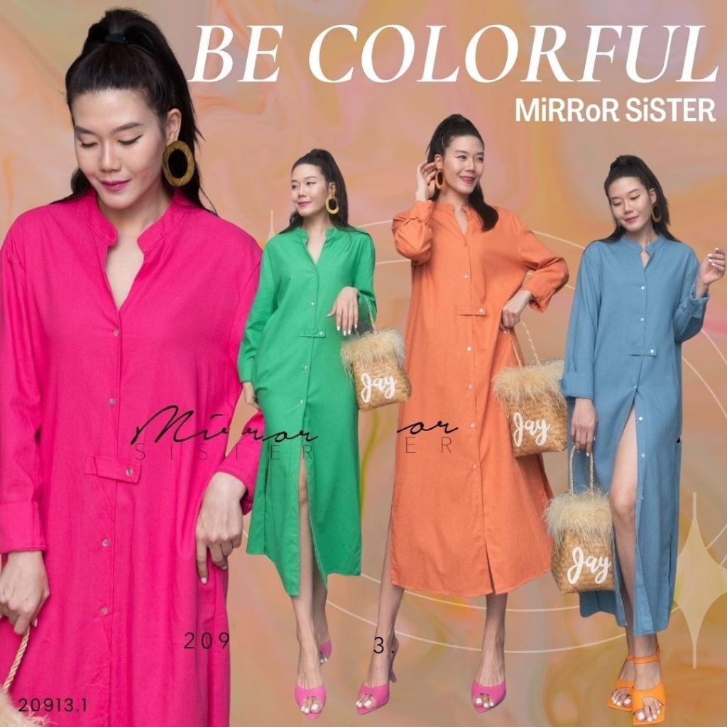 Mirrorsister 20913.1 เดรสเชิ้ตคอจีน ใส่ง่าย กระดุมผ่าหน้าเปิด-ปิดได้ มีกระเป๋าล้วงได้2ข้างลำตัว จัดไปสวยสดใสทุกสี