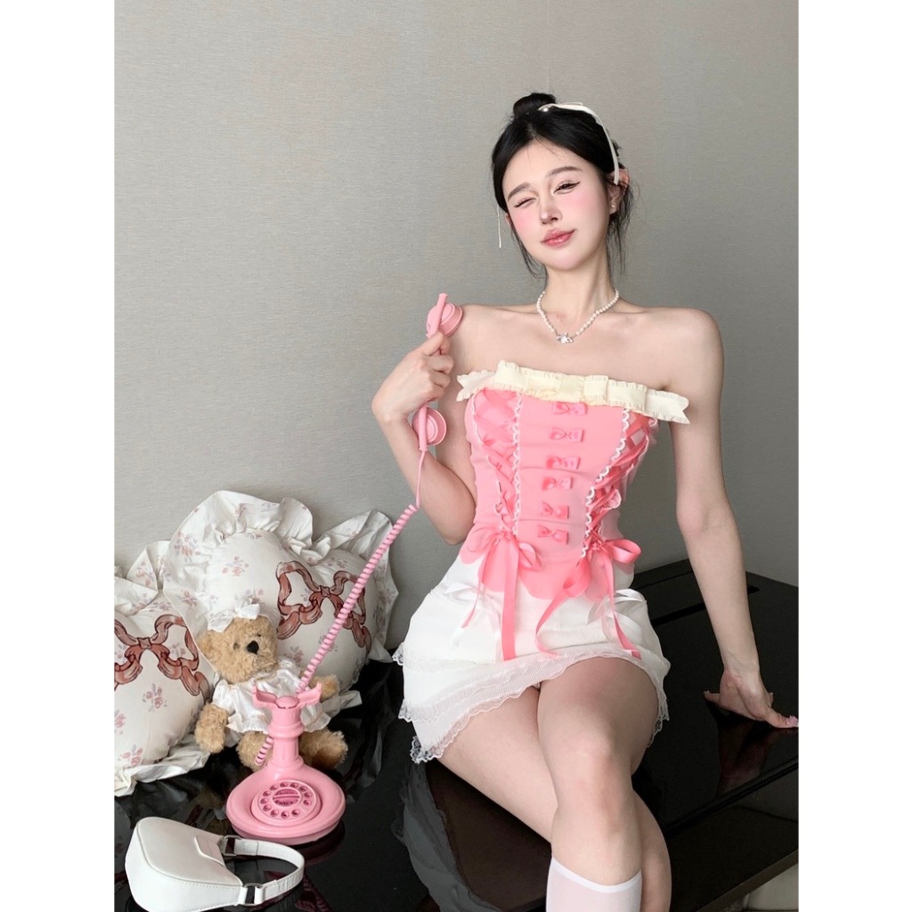 Cicishop(J838)เกาะอกคอร์เซ็ท เข้ารูป แต่งประดับโบว์ เหมาะกับสาวหวานสไตล์บาร์บี้ - รูปที่ 6