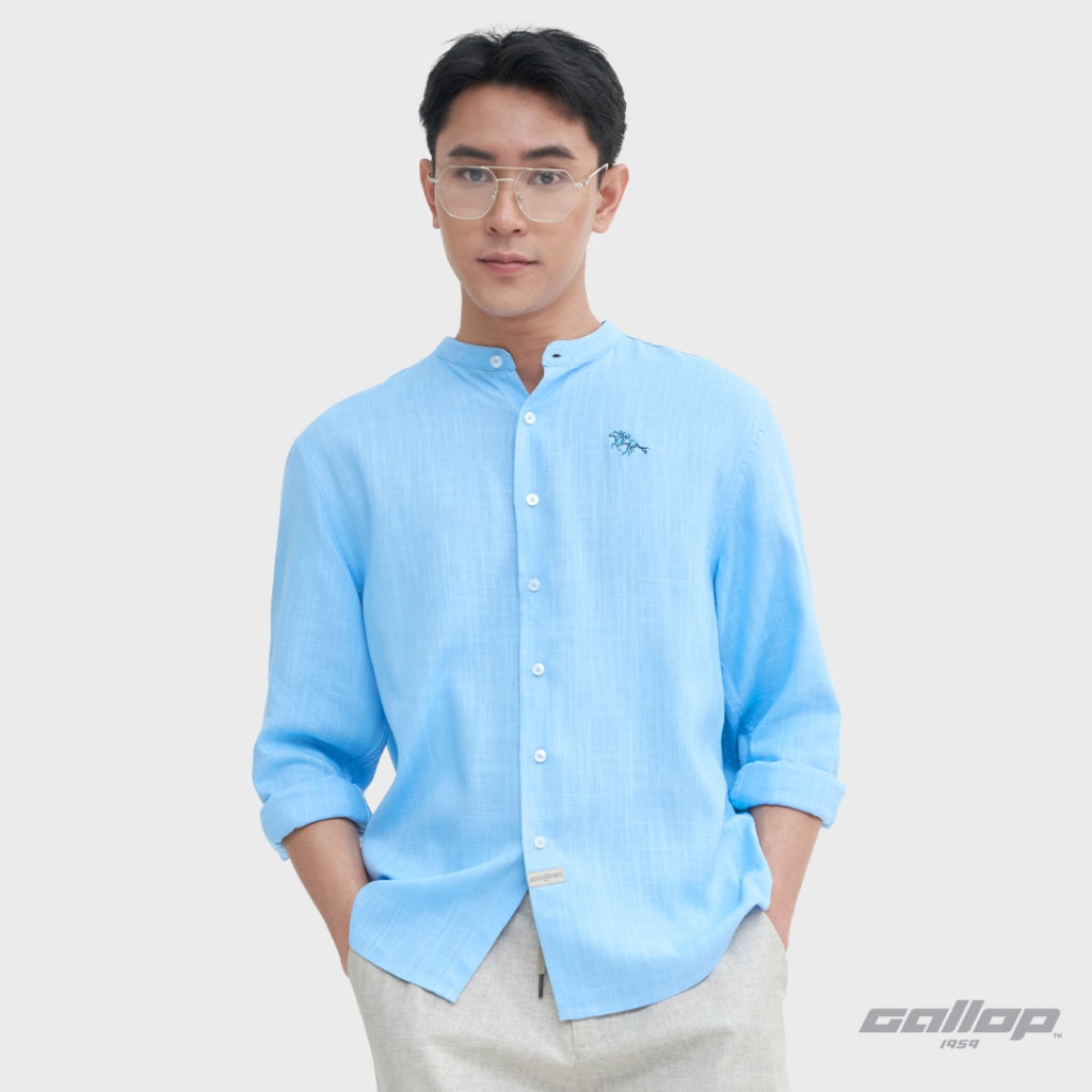 GALLOP : Linen Long Sleeve Mandarin Collar Shirt เสื้อคอแมนดาริน แขนยาว ผ้าลินิน รุ่น GW9034 สี Sky Blue - ฟ้า
