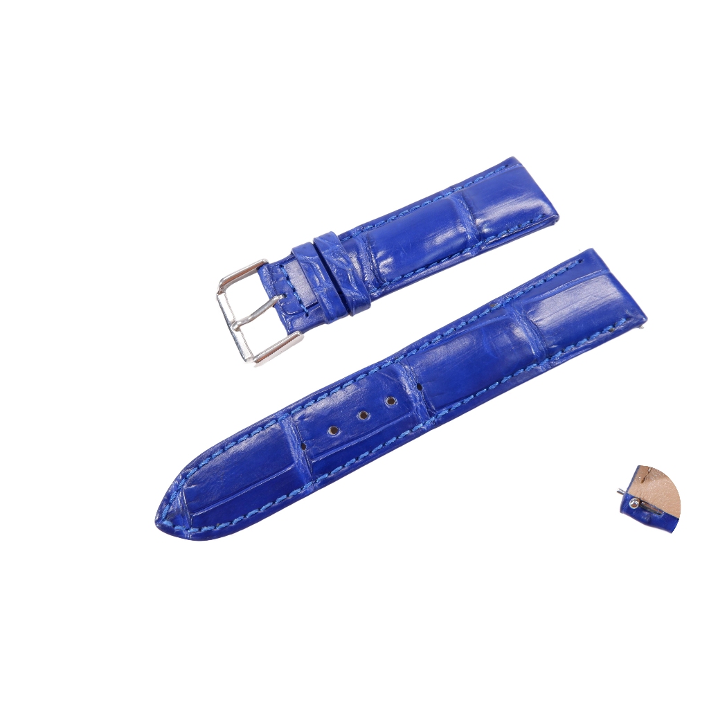 PELGIO สายนาฬิกาข้อมือหนังจระเข้แท้สีน้ำเงินแบบปลดเร็ว พร้อมบัคเคิล 12mm,14mm,16mm,18mm,20mm,22mm,24mm,26mm คุณภาพส่งออก