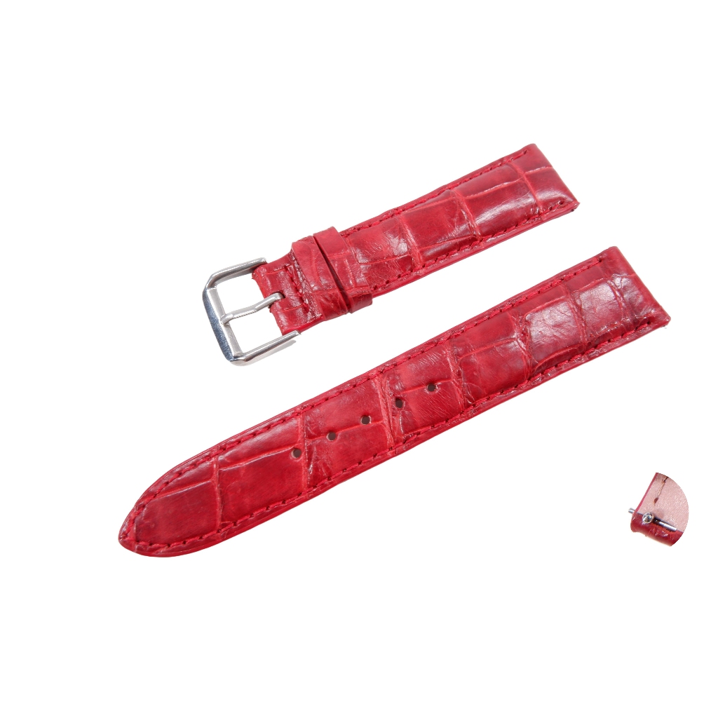PELGIO สายนาฬิกาข้อมือหนังจระเข้แท้สีแดงแบบปลดเร็ว พร้อมบัคเคิลขนาด 12mm,14mm,16mm,18mm,20mm,22mm,24mm,26mm คุณภาพส่งออก