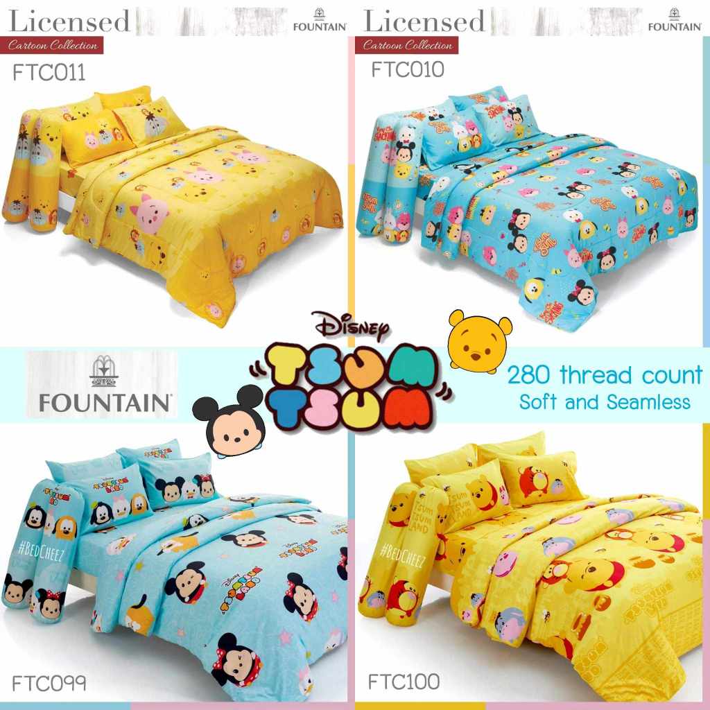 *7ลาย* เซ็ท ผ้าปู + ผ้านวม ลายมิกกี้เม้าส์ TsumTsum by Fountain ผ้านิ่ม ไม่มีรอยต่อ มิกกี้ มิคกี้ Mickey Pooh หมี พูห์