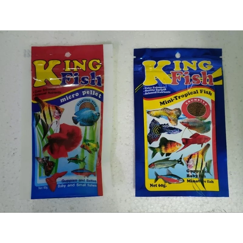 อาหารปลาKingfish60gแดงกับน้ำเงินสำหรับปลากัดและปลาพันธ์เล็ก(พร้อมส่งทุกวัน)..