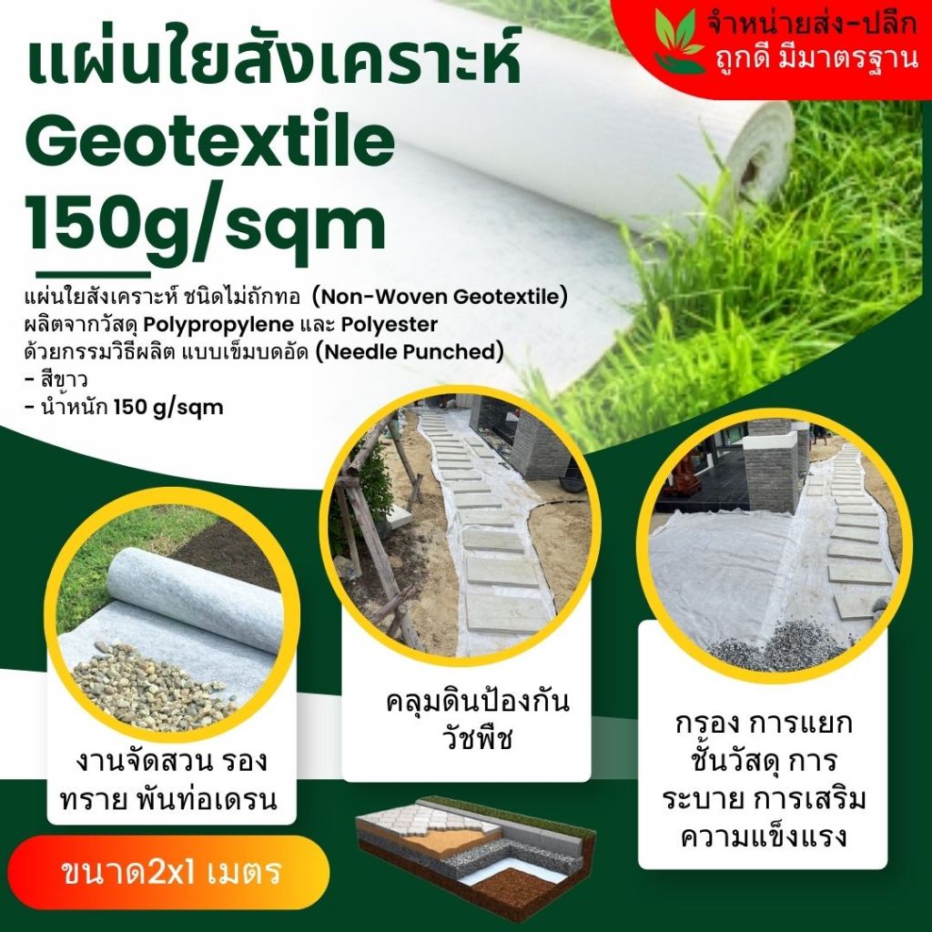 แผ่นใยสังเคราะห์ Geotextile 150g/sqm ( แบ่งตัดขาย แบบเมตร )