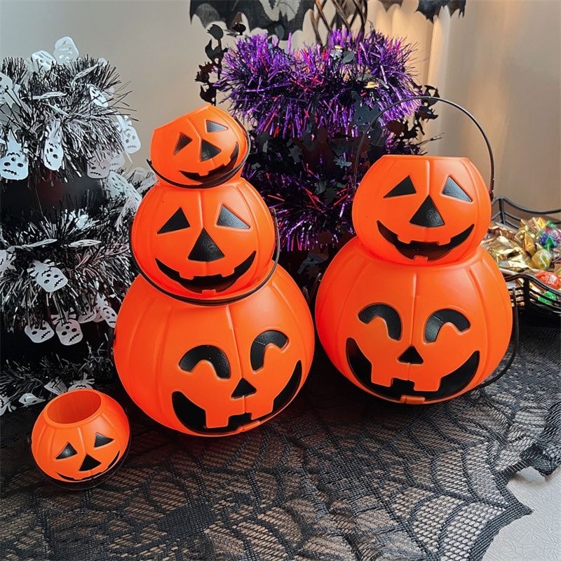 🎃ถังฟักทองฮาโลวีน มีฝาปิด มีหลายสี กระป๋องฟักทอง❗️ ฮาโลวีนตกแต่งงานปาร์ตี้/Pumkin Bucket Halloween