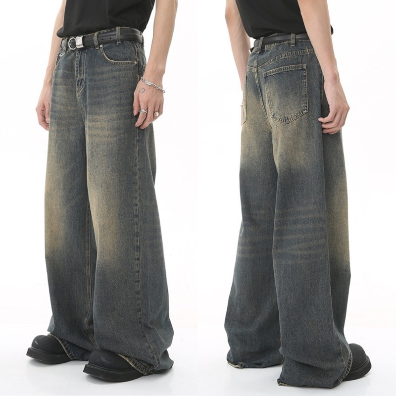 CHUCK JEANS กางเกงยีนส์เอวสูงทรงกระบอกใหญ่ ขากางเกงยาวมากกองพื้นเยอะ อ่านไซส์ก่อนซื้อ สำหรับคนสูง180ขึ้นไปเท่านั้น