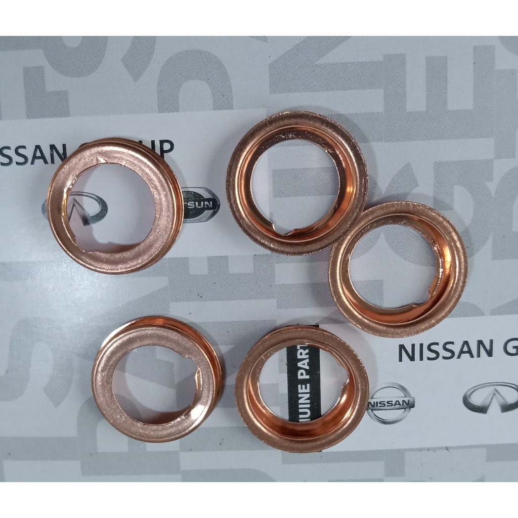 SKU-G082(แพ็ค5ตัว) แหวนน็อตถ่ายน้ำมันเครื่อง NISSAN แบบทองแดง 11 มม. (แหวนไม่แท้ศูนย์)
