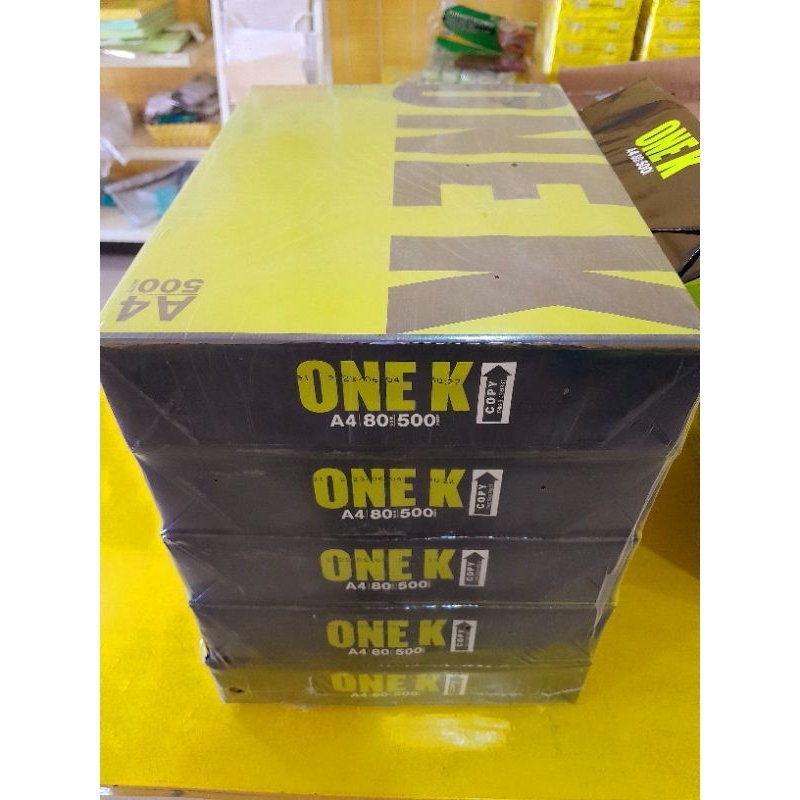 กระดาษ A4  80แกรม (แพค 5 รีม) ยี่ห้อ one-k บรรจุ500แผ่น/รีม