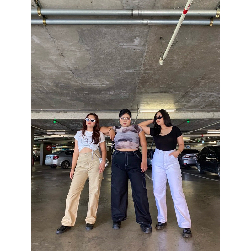 กางเกงยีนส์สาวอวบรุ่น cargo