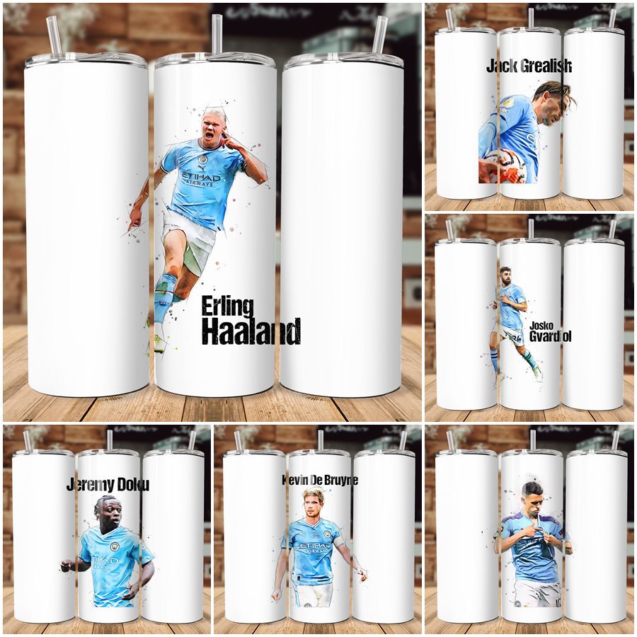 กระบอกน้ำสแตนเลสทรงตรง 20 ออนซ์ สกรีนลายนักเตะทีมแมนซิตี้  Mancity เก็บความเย็น ต้นฉบับงานศิลปะตามแบบของทางร้าน