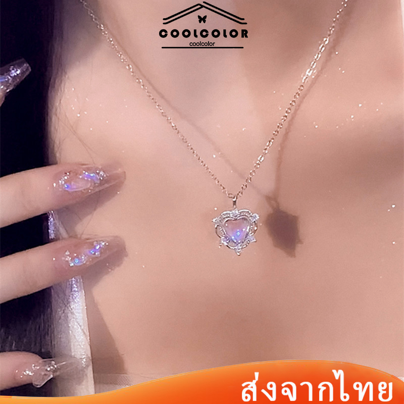 ในไทย สร้อยคอลายหัวใจจี้เงินสเตอร์ลิงแฟชั่นเกาหลีประดับเพชรเทียมผู้หญิงเสน่ห์ไหปลาร้าคุณภาพสูง.COD
