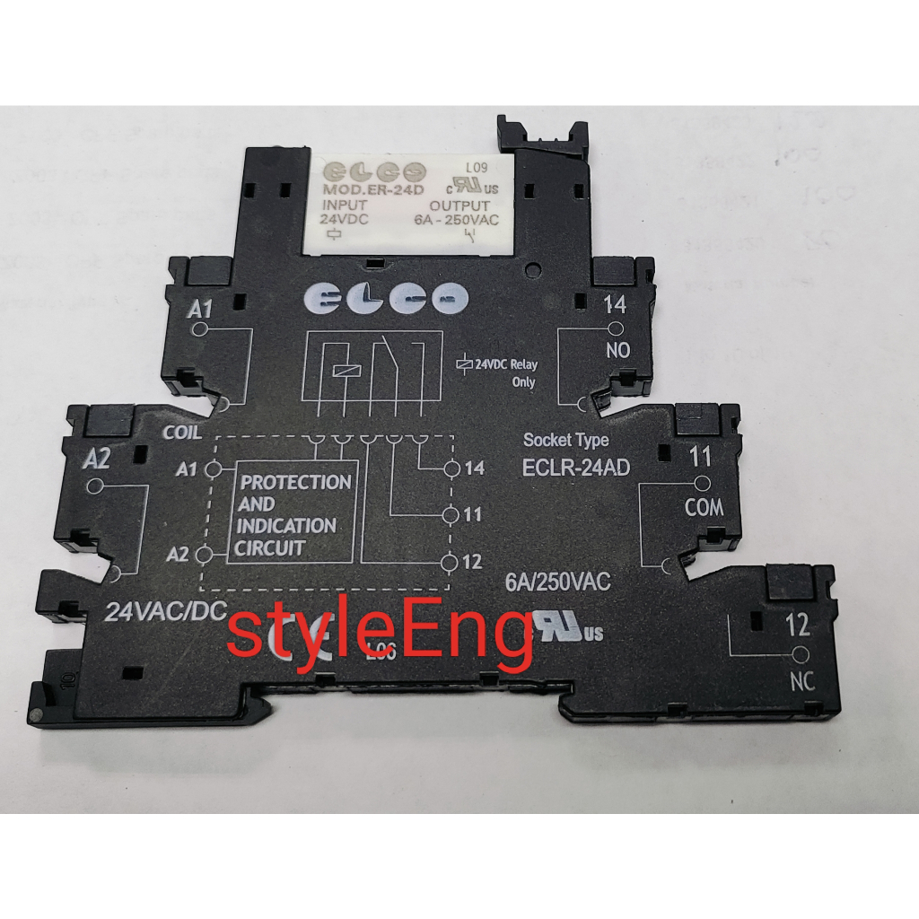 Ultra Slim Relay ELCO ECLR-24AD-RM24 DIN Rail  input 24VDC Output 220VAC