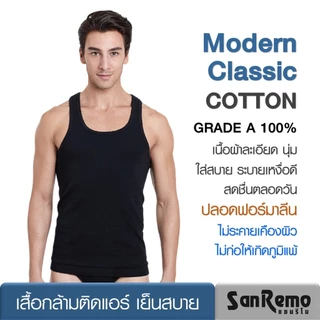 Sanremo เสื้อยืด ติดแอร์ แซนรีโม Modern Classic Cotton 100% ผ้านุ่ม เนื้อละเอียดระบายเหงื่อดี สวมใส่สบาย สีดำ NIS-SCT-BL