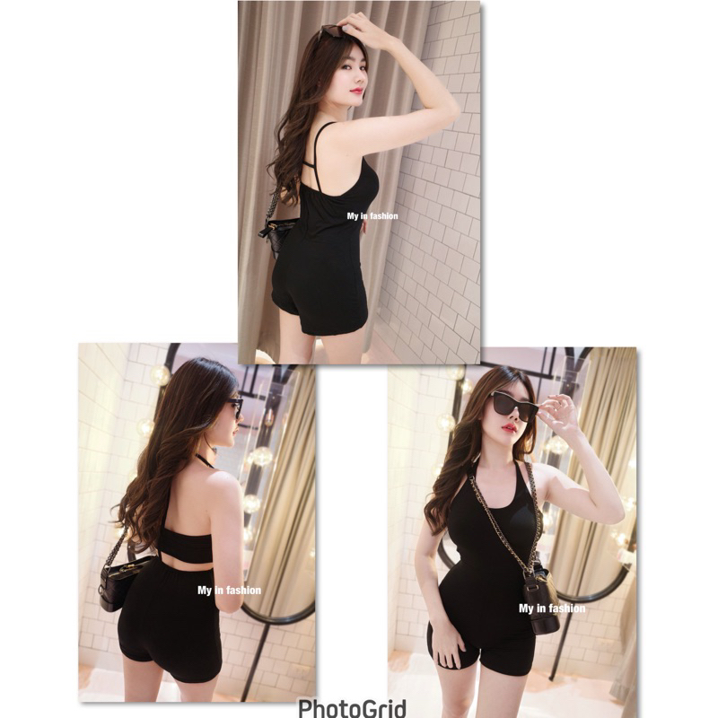 mnv_shop จั้มสูทขาสั้น ผ้าเรย่อน จั้มสูทสายเดี่ยว (207)