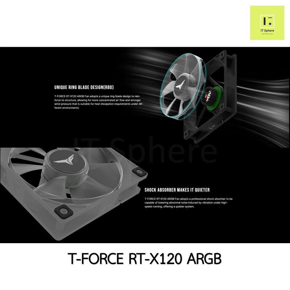 [ 2200RPM ] พัดลมเคส T-FORCE RT-X120 ARGB FAN BLACK WHITE RTX120 X120 สีดำ สีขาว 1ตัว พัดลม fancase tforce