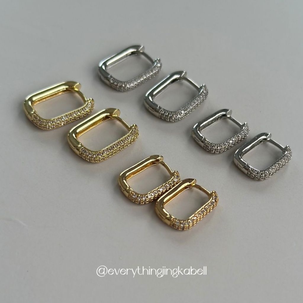 HOT ITEM ต่างหูเพชรชุบทอง 14K เพชร CZ เล่นแสงสวยมาก