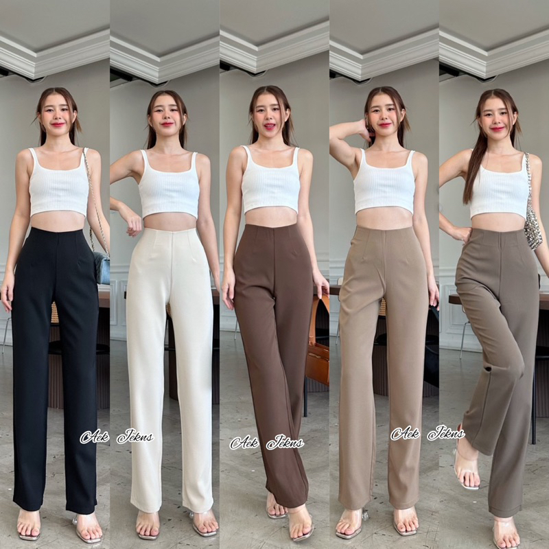 💎🩷กางเกงขากระบอกเล็กเอวสูง ซิปหลัง(ผ้าลิลลี่) ผ้านิ่มสีสวยใส่สบาย⭐️⭐️