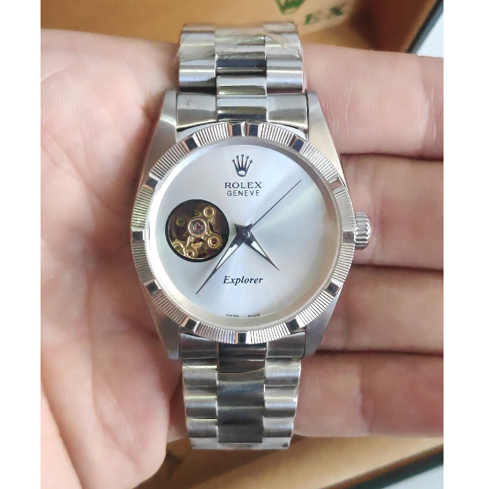 (พร้อมส่ง) นาฬิกาข้อมือ R0LEX Half Skeleton No Date 36mm White Dial