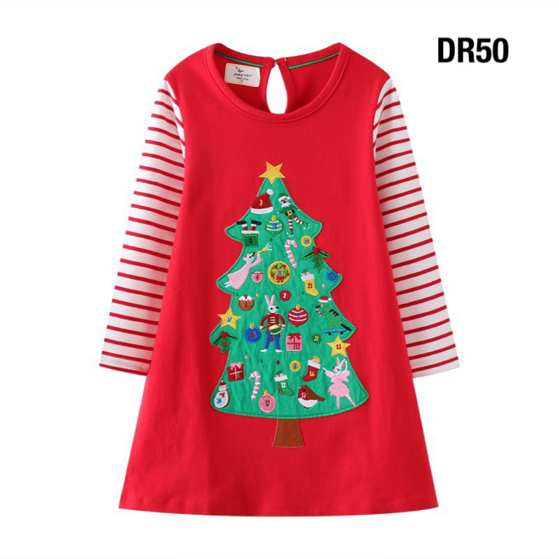 💥พร้อมส่งจากไทย💥ชุดเดรสเด็กผ้านิ่มใส่สบาย 🎄🎄ธีมคริสมาสต์ ปีใหม่ งานคุณภาพ DR50