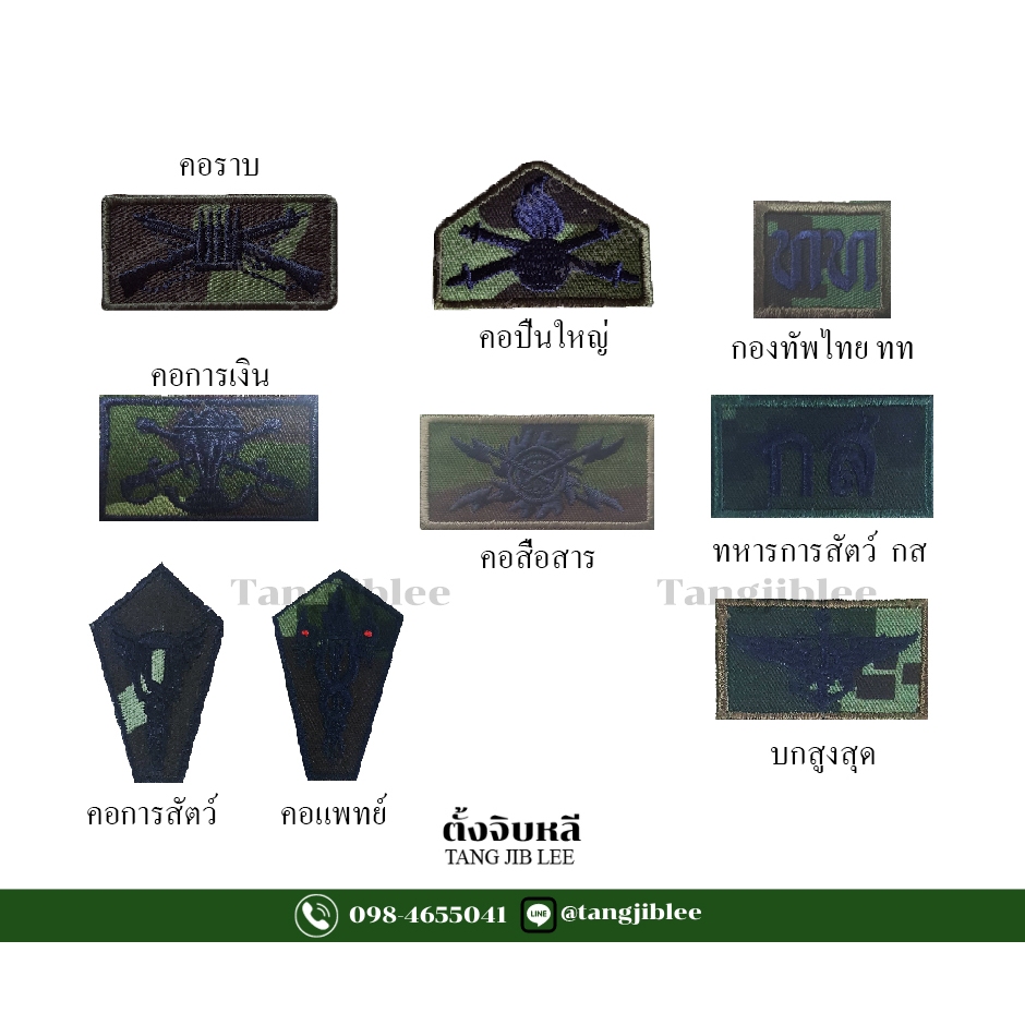 เครื่องหมายอาร์มผ้าชุดฝึกลายพรางดิจิตอล ทหารบก เหล่าทหารและตัวอักษรย่อ