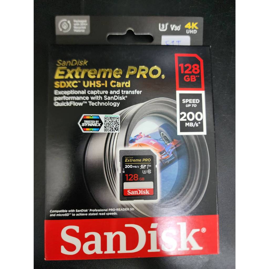 Sandisk SD EXTREME PRO 128GB 200MB/s 4KUhd v30 ประกัน Synnex 10ปี