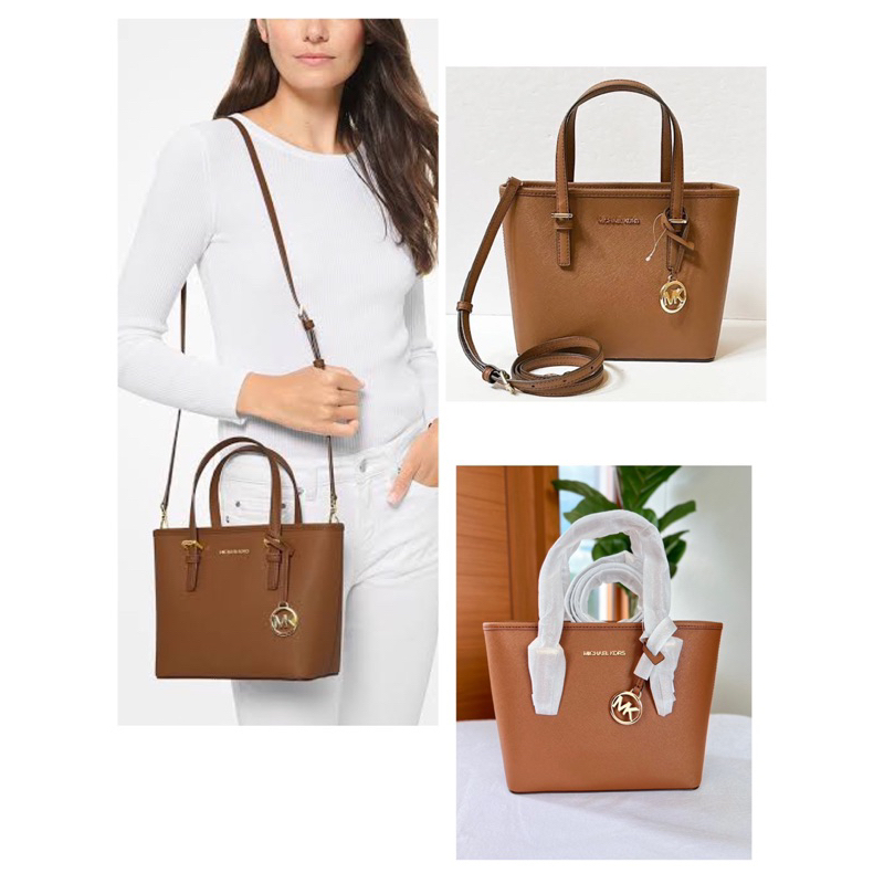 (ผ่อน0%) กระเป๋าสะพายข้าง MICHAEL KORS  Jet Set Travel Extra-Small XS Tote Bag In Brown 35T9GTVT0L ห