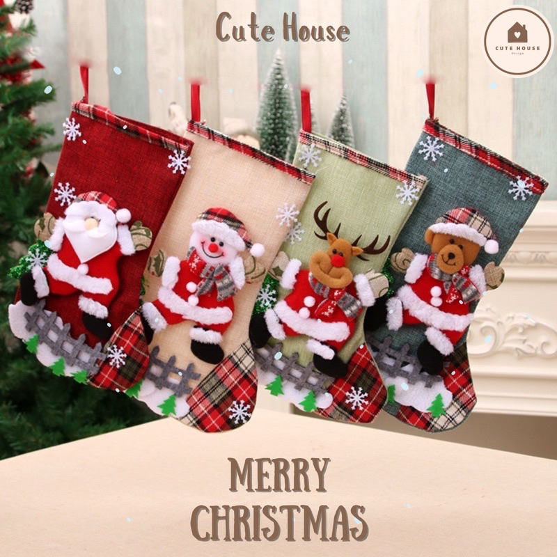 𝘾𝙪𝙩𝙚𝙝𝙤𝙪𝙨𝙚 ถุงเท้าคริสต์มาส Christmas ถุงเท้าประกับต้นคริสต์มาส พร็อพตกแต่ง
