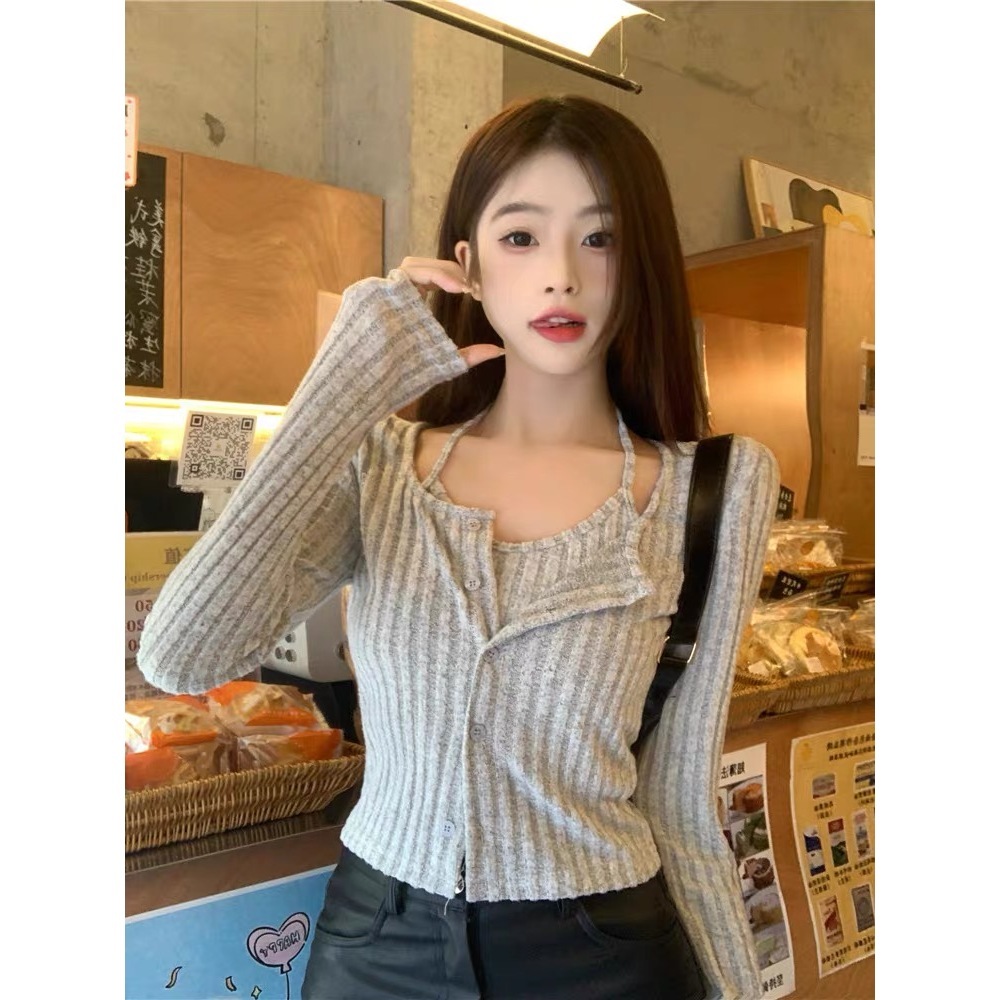 ส่งทันที Cici(NO. H516)SET2ชิ้น เสื้อคลุมแขนยาว+สายเดี่ยวคล้องคอ ผ้าไหมพรม มีเสริมบ่า ทรงสวย แมทช์ได้หลายสไตล์ - รูปที่ 7