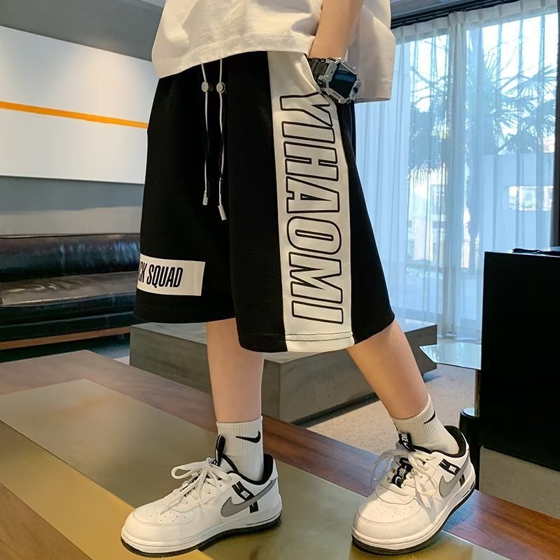 กางเกงขาสั้นเด็กผู้ชาย เด็กโต ผ้าคอตตอนนิ่มลื่นทรงกว้าง ใส่สบายเอวยางยืดยาวคลุมเข่า เท่ห์สไตล์เกาหลี