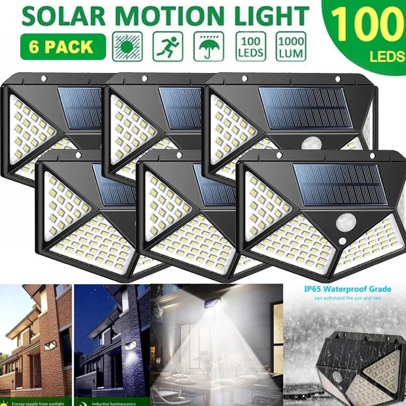 โคมไฟติดผนัง100 LEDโคมไฟพลังงานแสงอาทิตย์ PIR เซ็นเซอร์การเคลื่อนไหวไฟถนนแสงแดดใช้พลังงานแสงอาทิตย์สำหรับตกแต่งสวน