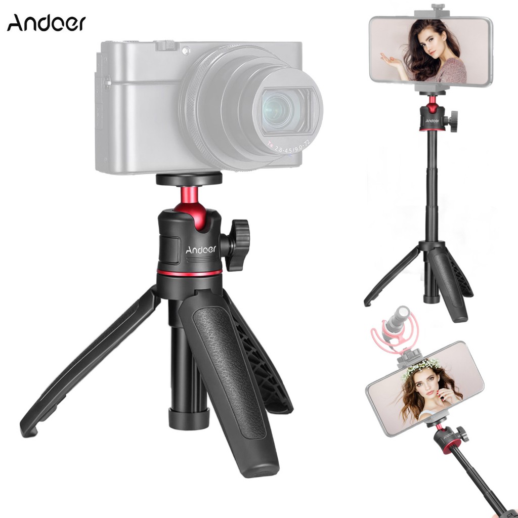 Andoer MT-08 ขาตั้งกล้องขนาดเล็กแบบขยายได้เดสก์ท็อปมือถือการถ่ายภาพขาตั้งพร้อมหัวบอลแบบยืดหยุ่น 1/4 "สกรูยึด