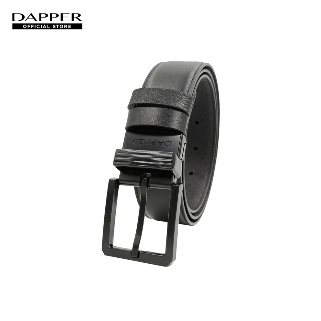 DAPPER เข็มขัดหนังแท้ Matte Reversible Pin Buckle Belt แบบใส่ได้ 2 ด้าน สีดำ (BBC/BK/1953PN)