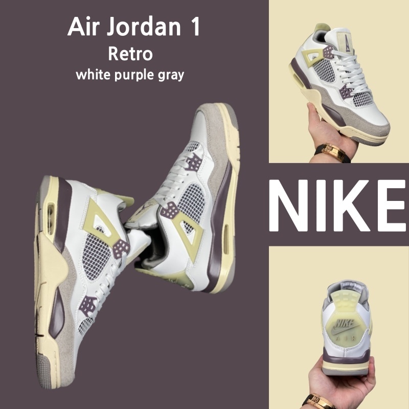(Real shot) Nike Air Jordan 4 retro AJ1 White purple gray 100% authentic sneakers running shoes Nike