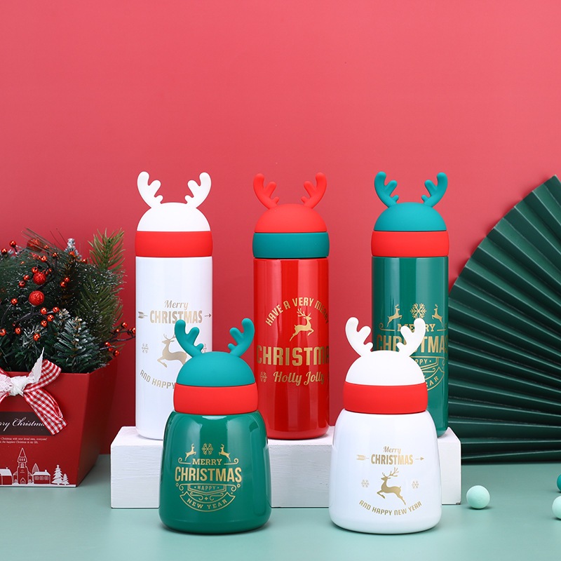 Christmas คริสต์มาส ถ้วยเก็บความร้อน การ์ตูนน่ารัก ถ้วยน้ำกวาง ของขวัญวันหยุด หน้าตาดีของเด็กๆ ของขวัญ ถ้วยน้ำเด้ง