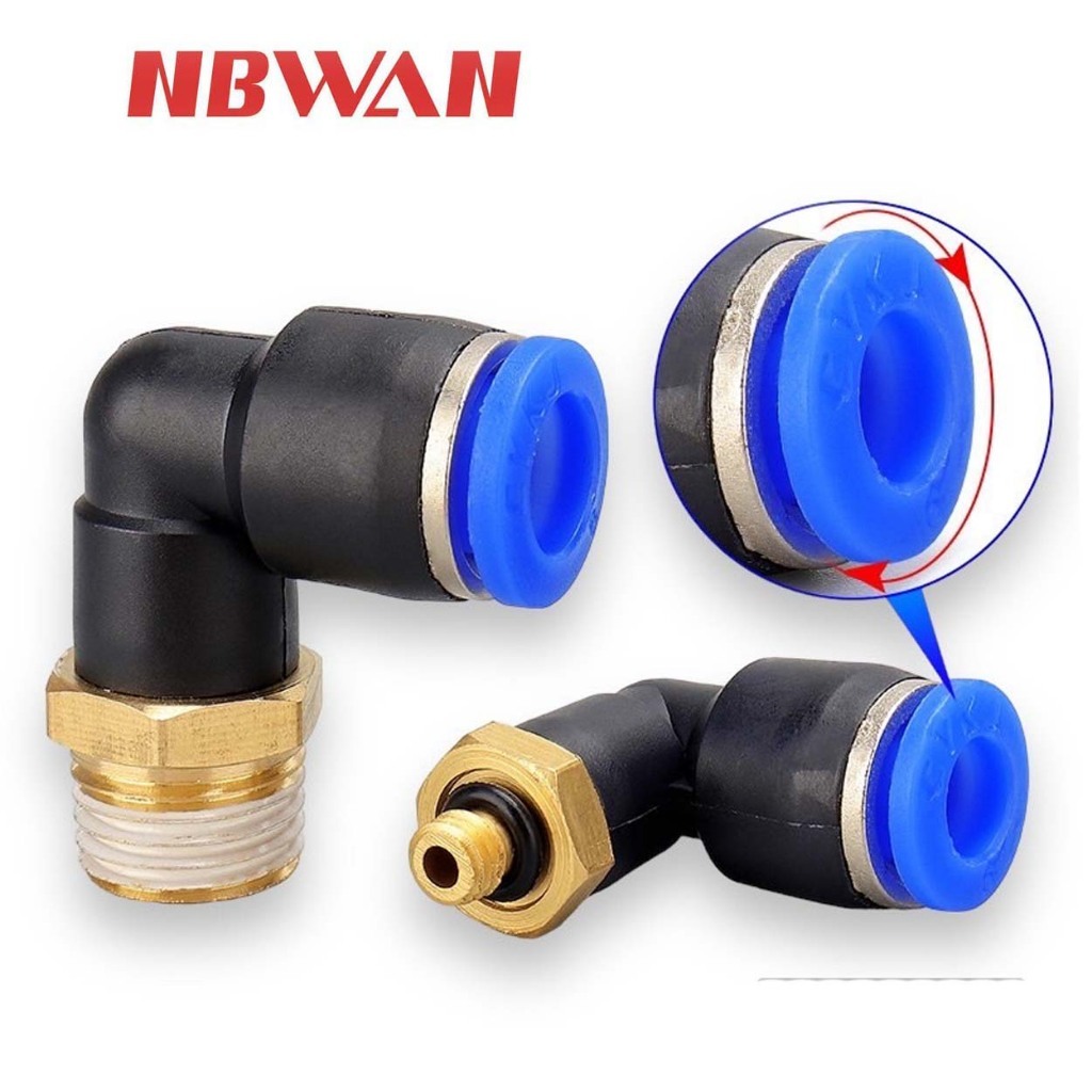 NBWAN ข้อต่อลม PL งอ 90 องศา เกลียวนอก เสียบสายลม 2 ทางตรง