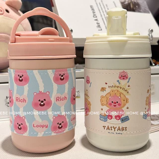 แก้วเก็บความเย็น แก้วเก็บอุณหภูมิ มีฝาและหลอดให้ ขนาด500ml เก็บความอุ่นได้6-8ชม พร้อมส่ง！！！