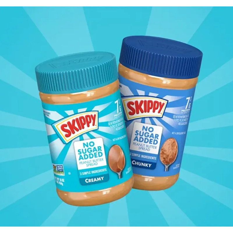 Skippy no sugar chunk peanut butter 453g. / nosugar no salt 280g. เนยถั่วนำเข้า สูตรไม่มีน่ำตาล สูตรไม่มีเกลือ