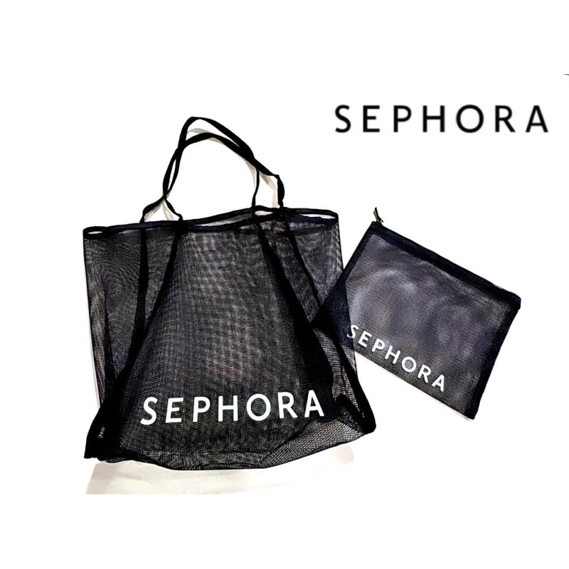 Sephora Black Mesh Bag&amp;pouch/*พร้อมส่ง*