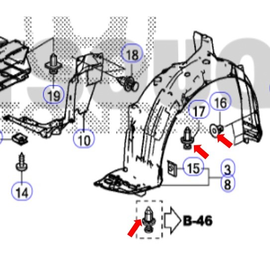 SKU-A092(1ชุด15ตัวต่อข้าง) พุกพลาสติกยึดซุ้มล้อพลาสติก บังโคลน Honda City GM6(ปี2014-2019) - รูปที่ 2