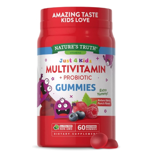 บำรุงเลือดNature's Trut ของแท้ Kids Multivitamin + Probiotic Gummies (Natural Berry), 60 Vegetarian Gummies