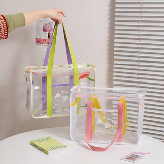 [พร้อมส่ง] กระเป๋าถือแบบใสใส่ของ ชายหาด Bath Tote Bag PVC Jelly แต่งการ์ตูน