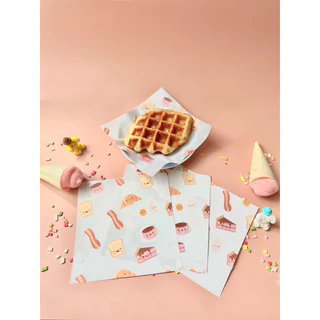 🥨ขายแพ็คคู่ 2 ห่อ รวม 200 แผ่น กระดาษรองขนม เบเกอรี่ ลายใหม่ ขนาด 6”x6”