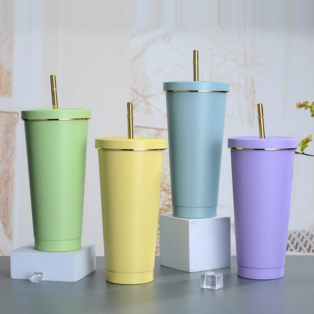 แก้วน้ำสแตนเลส​ แก้วเก็บความเย็น​ พร้อมหลอด​ ขนาด​ 750​ml