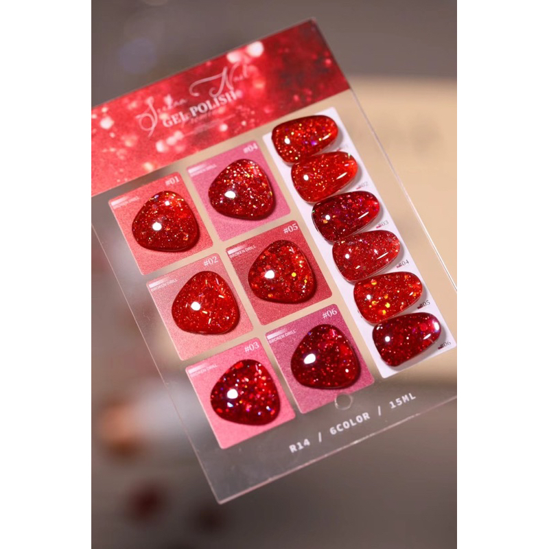 รอของ สีเจล VDN กริตเตอร์ กากเพชร โทนแดง SEEKAA 6 สี set R14