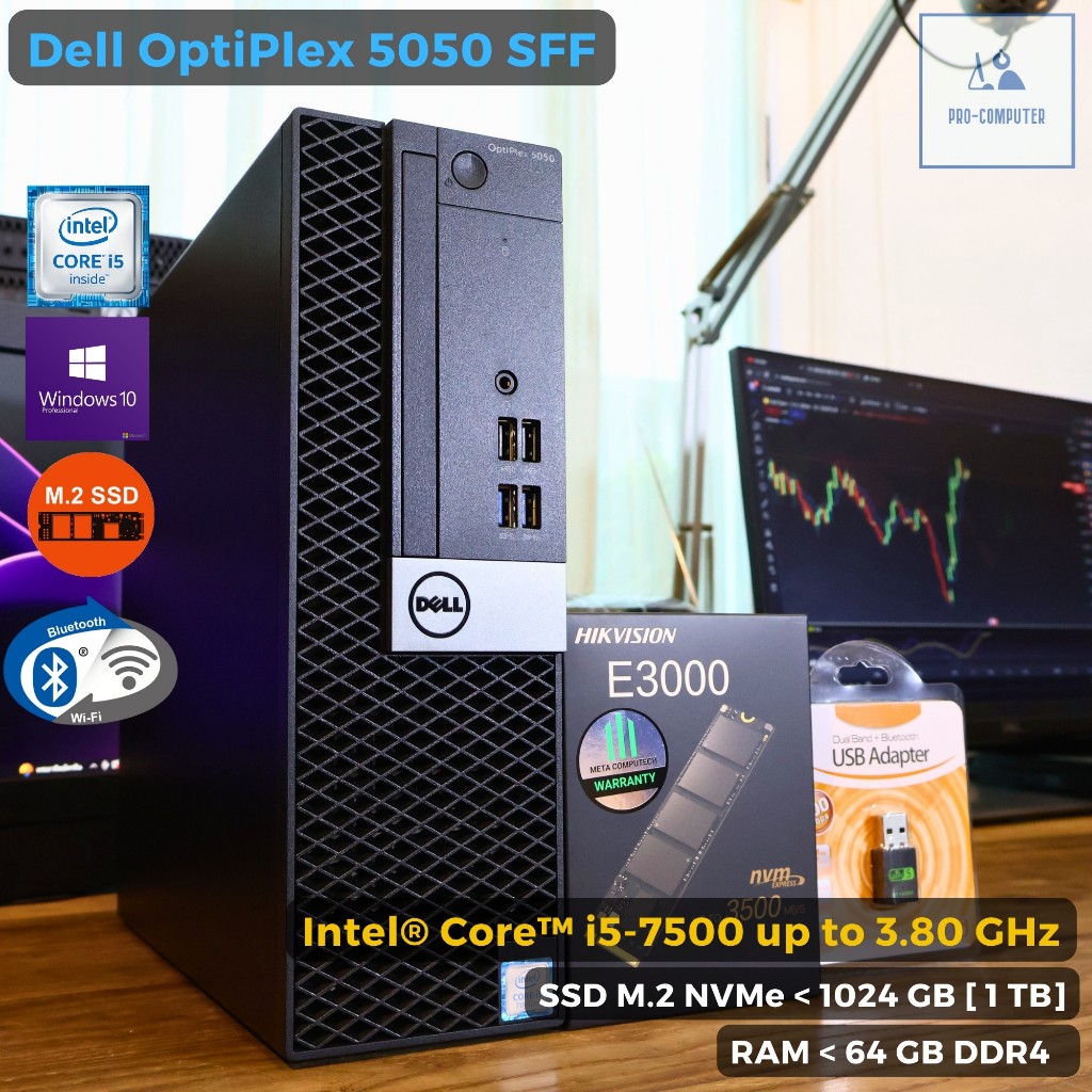 คอมพิวเตอร์มือสอง Dell Optiplex 5050 SFF - Core i5-7500@3.40GHz | SSD M.2 NVMe สูงสุด 1024 GB | พร้อ
