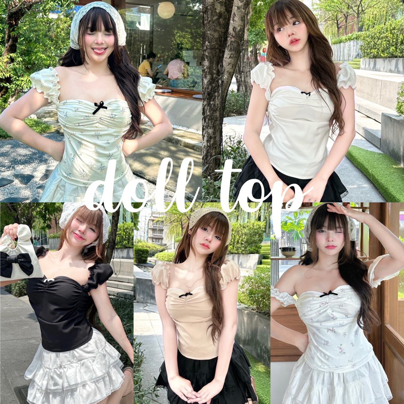 ป้ายNUSA เสื้อแขนตุ๊กตาปาดไหล่ได้ ผ้าเนื้อดี แต่งโบว์ น่ารัก/ L1-2 // NUSA-ปาดโยชิ